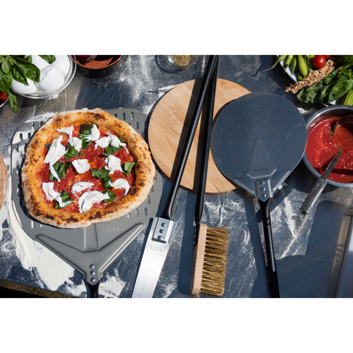 Pizza-Schaufel Set (Schaufel Ø 30 cm + Wender + Bürste)